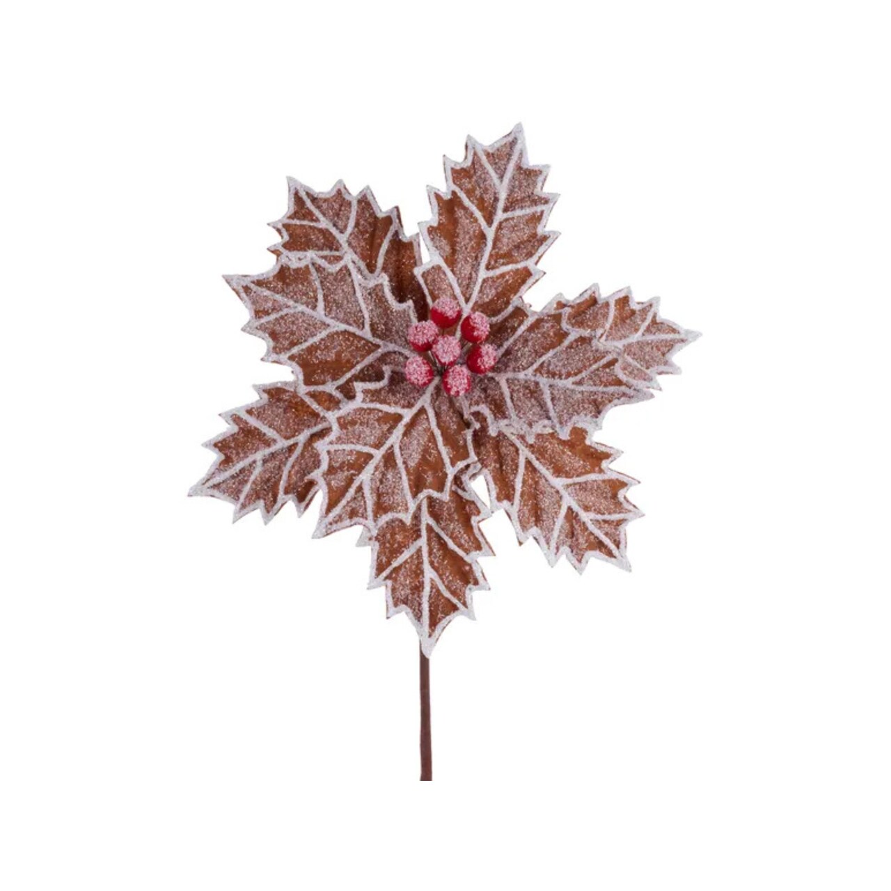 22" Frosted Gingerbread Poinsettia Stem | Festive Holiday Floral Pick | Christmas Decor - XS4206